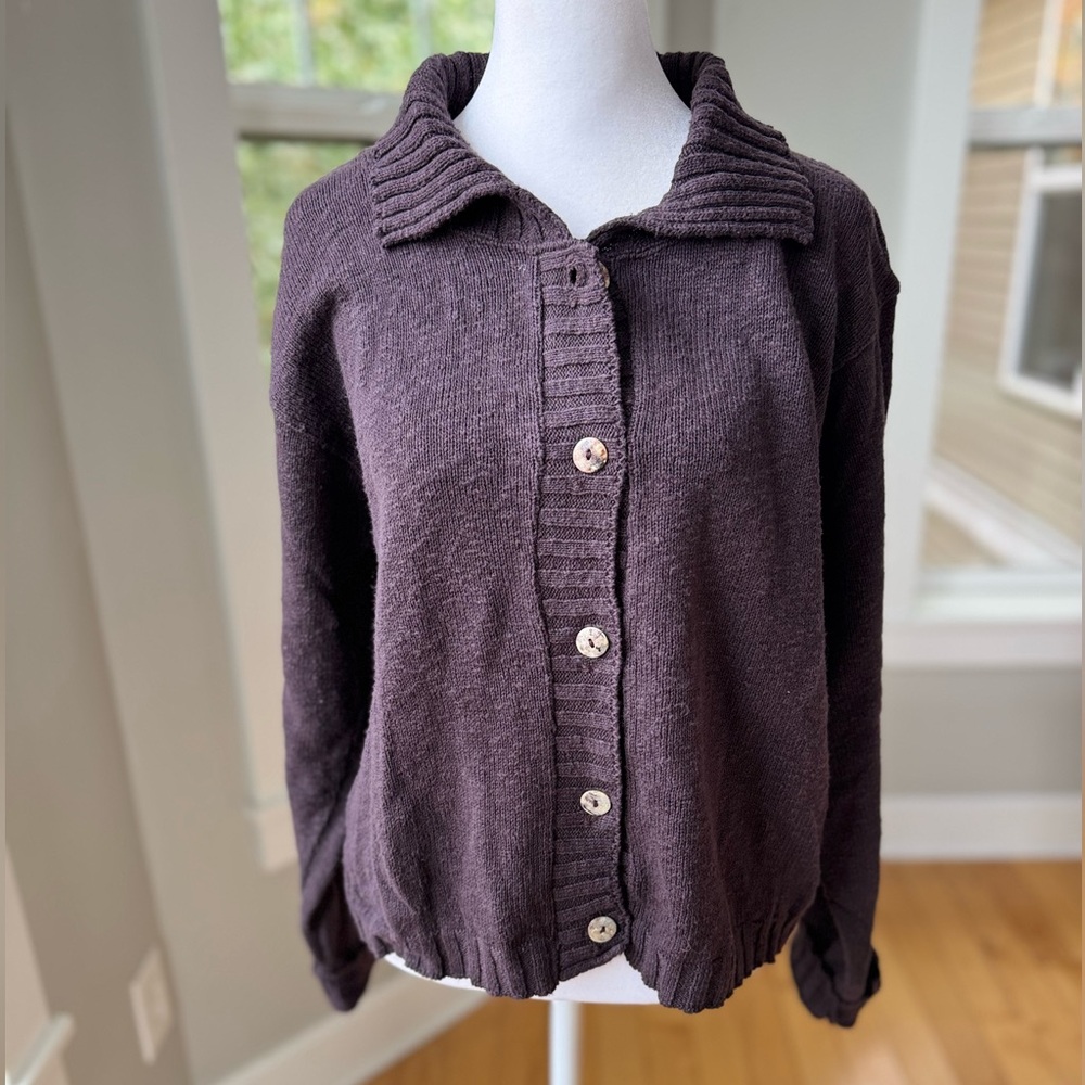 Vintage Avalin Dark Purple Cotton Made in USA Cardigan Sweater One Size Fits M